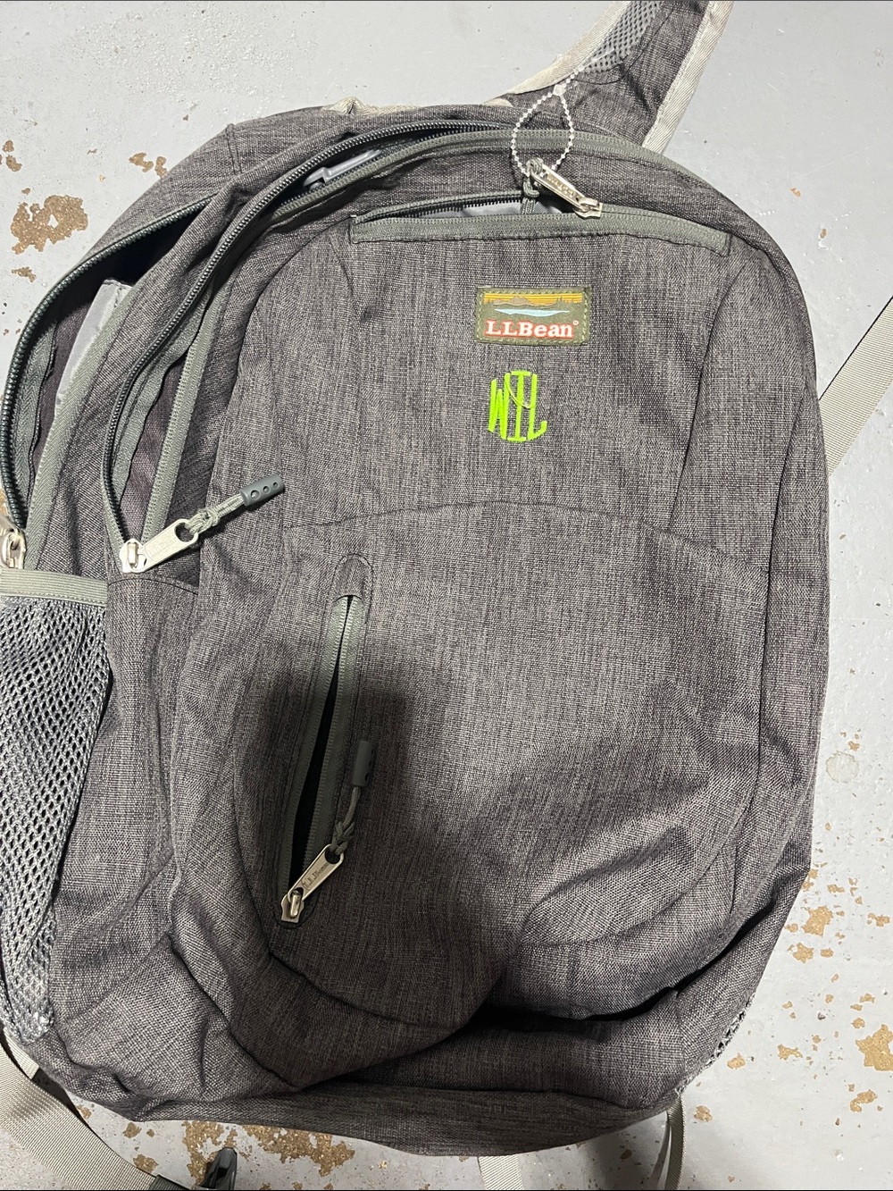 L.L. Bean Charcoal Gray Backpack with Lime Accent
